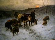Christian Mali Winter evening after the cattle market Germany oil painting artist